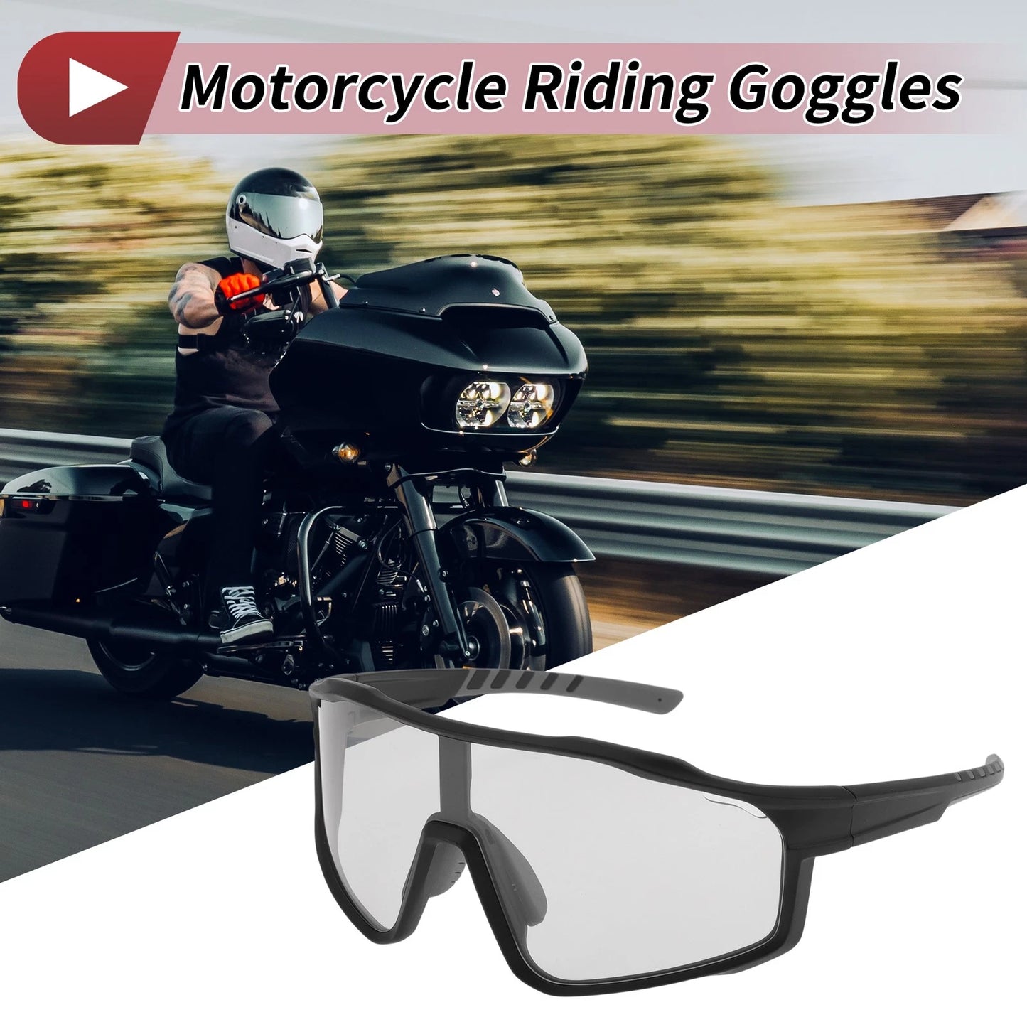 Motorcycle Riding Goggles Light Gray Lens Black Gray Frame UV400