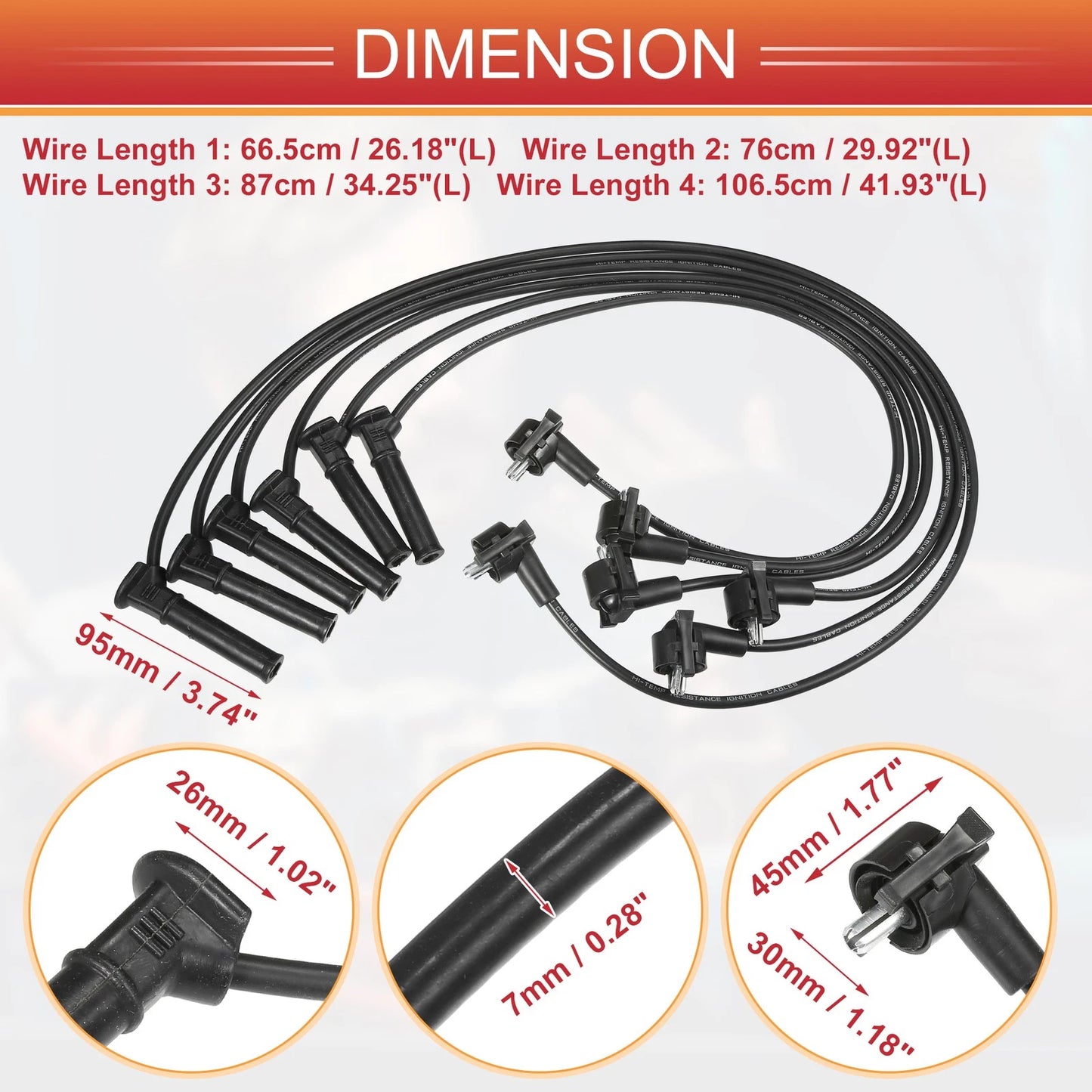 6 Pcs Spark Plug Wire Ignition Coil Cables for Ford Mustang (2005-2014)