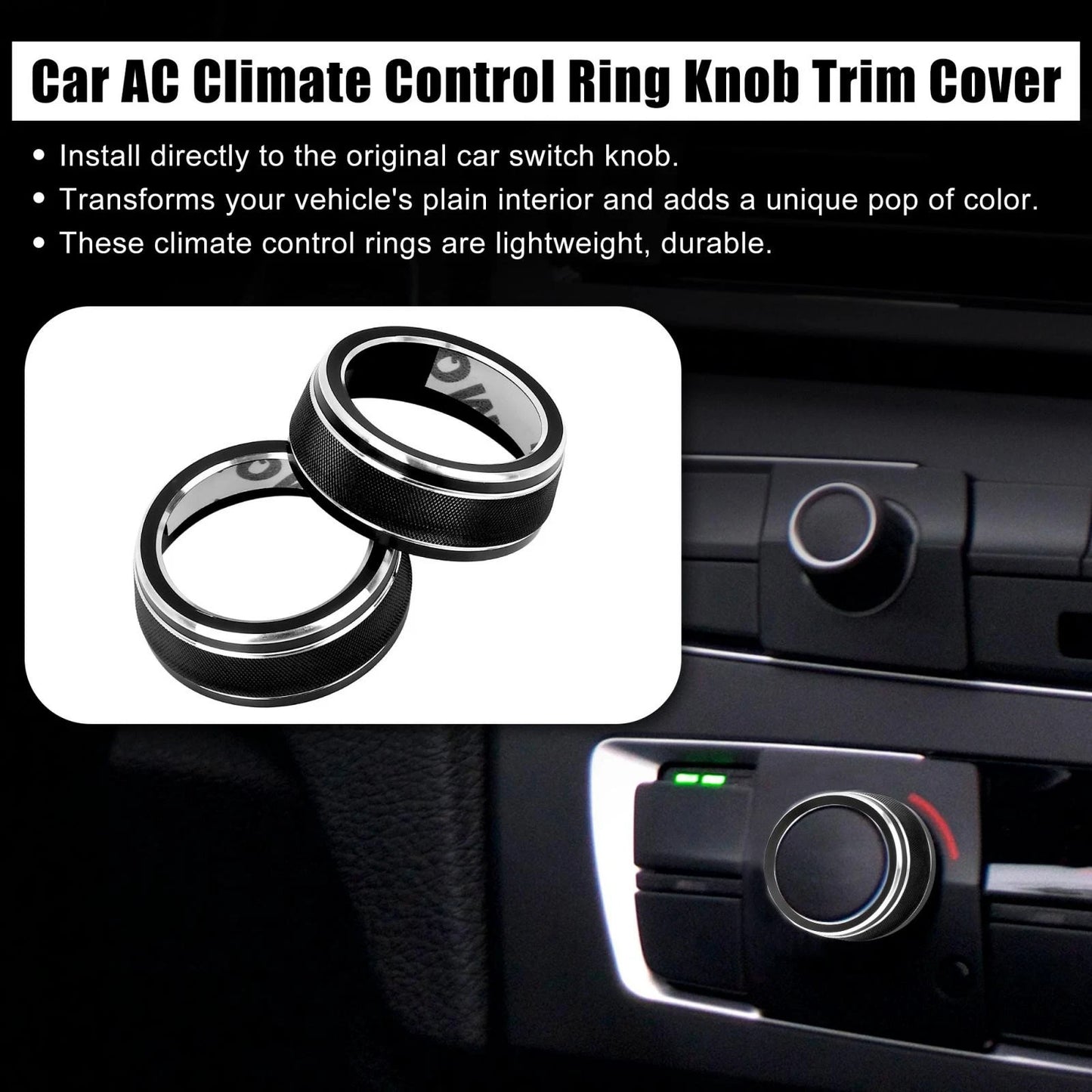 Black AC Climate Control Knob Trim Covers for Toyota RAV4 (2019-2020)