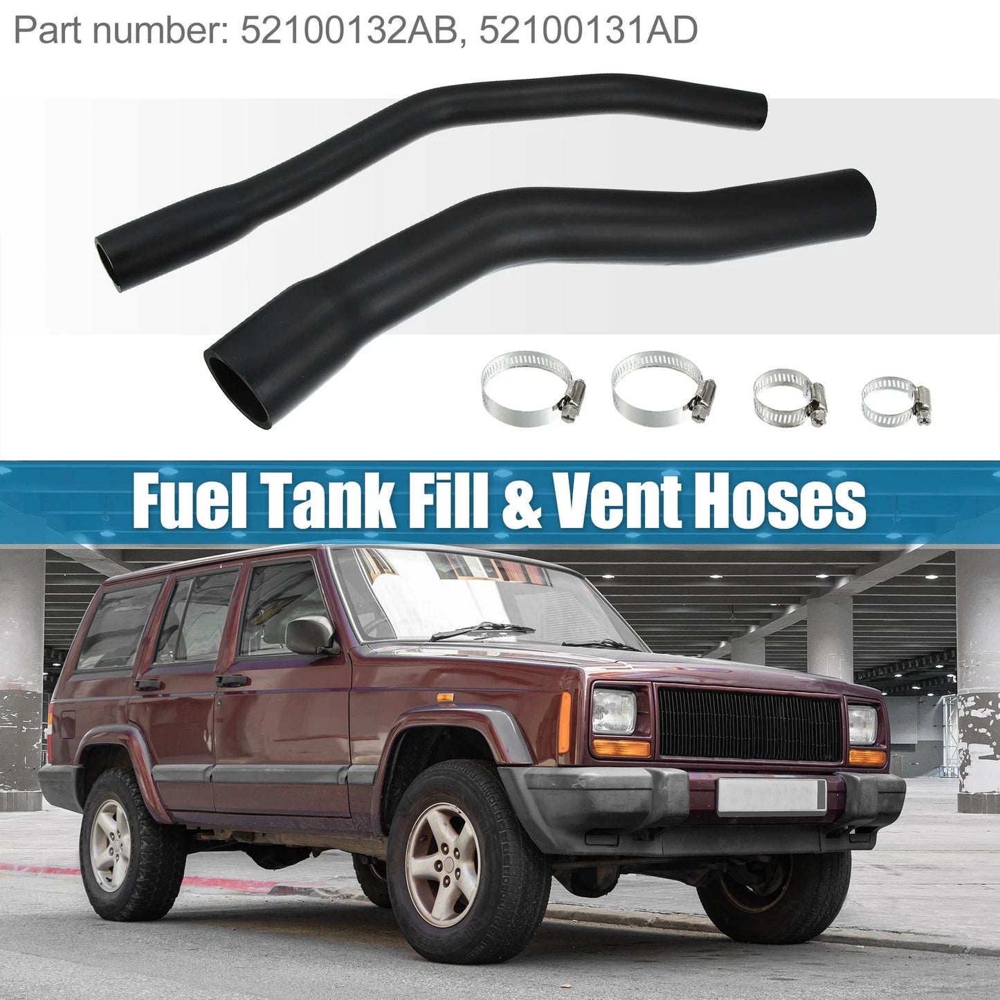 Fuel Fill Vent Hose Pipe for Jeep Cherokee XJ (1997-2001) w/ Clamps