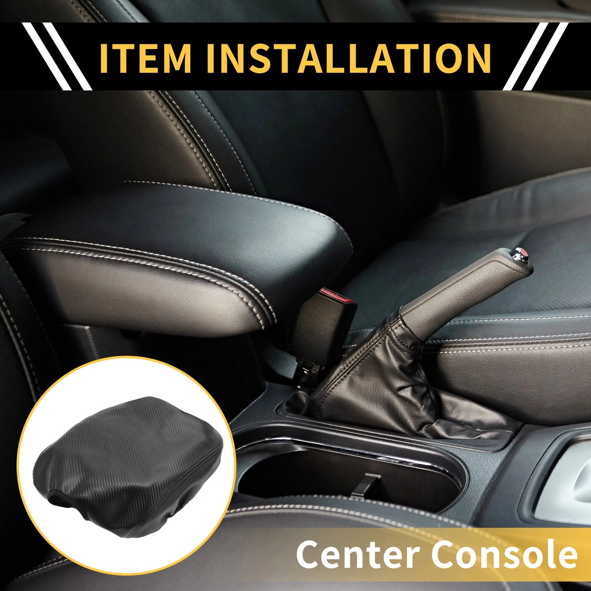 Arm Rest Cover for Ford F-150 Microfiber Leather Carbon Fiber Black