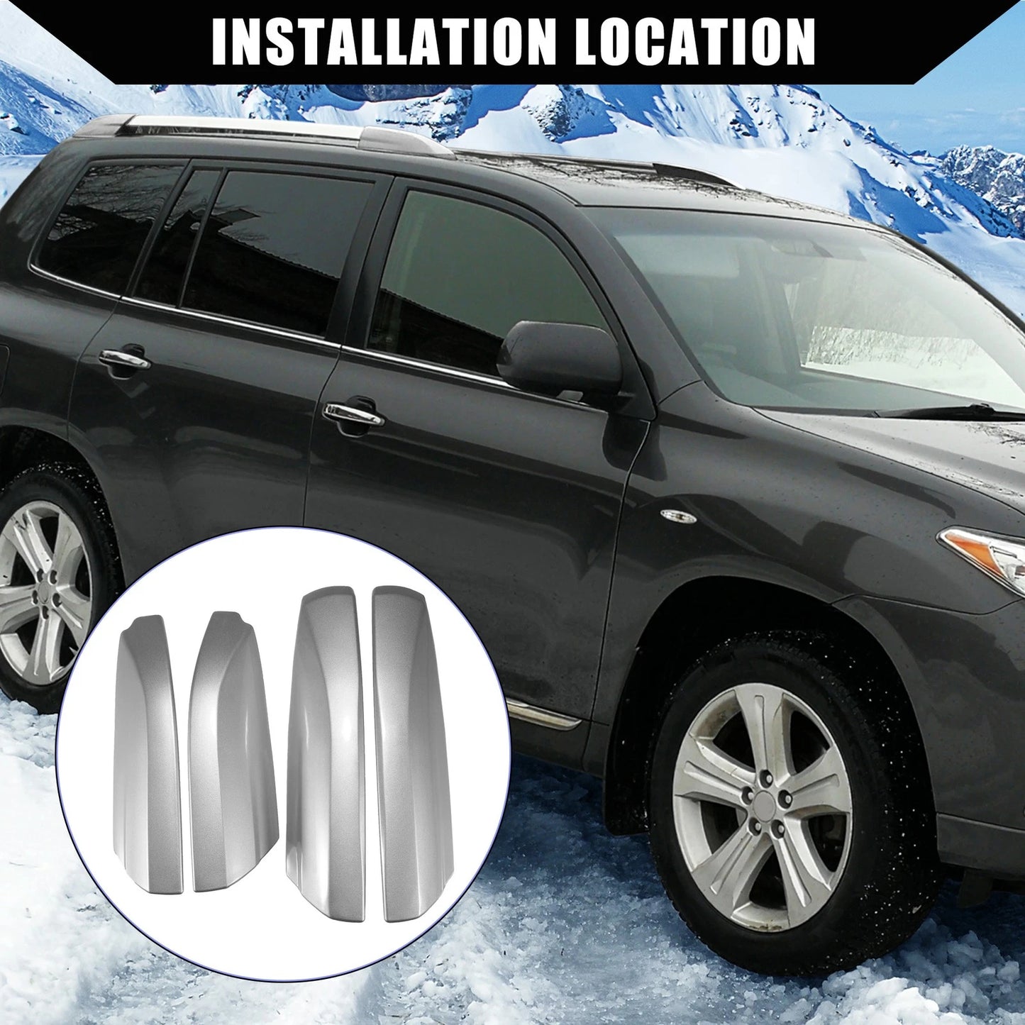 Roof Rack End Cap Covers for Toyota Highlander (2008-2013) Silver Tone
