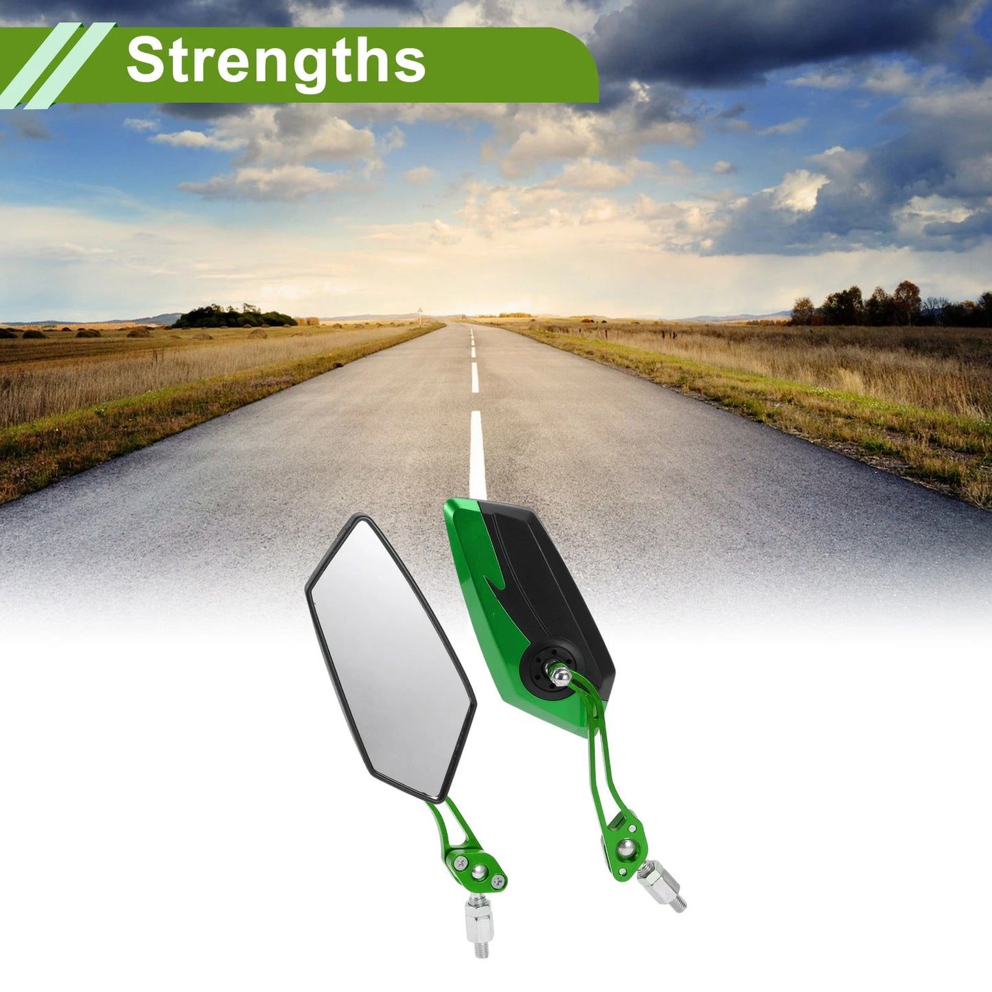 Rear View Mirror Polygonal Shape Black Green Aluminum Alloy for M8/M10