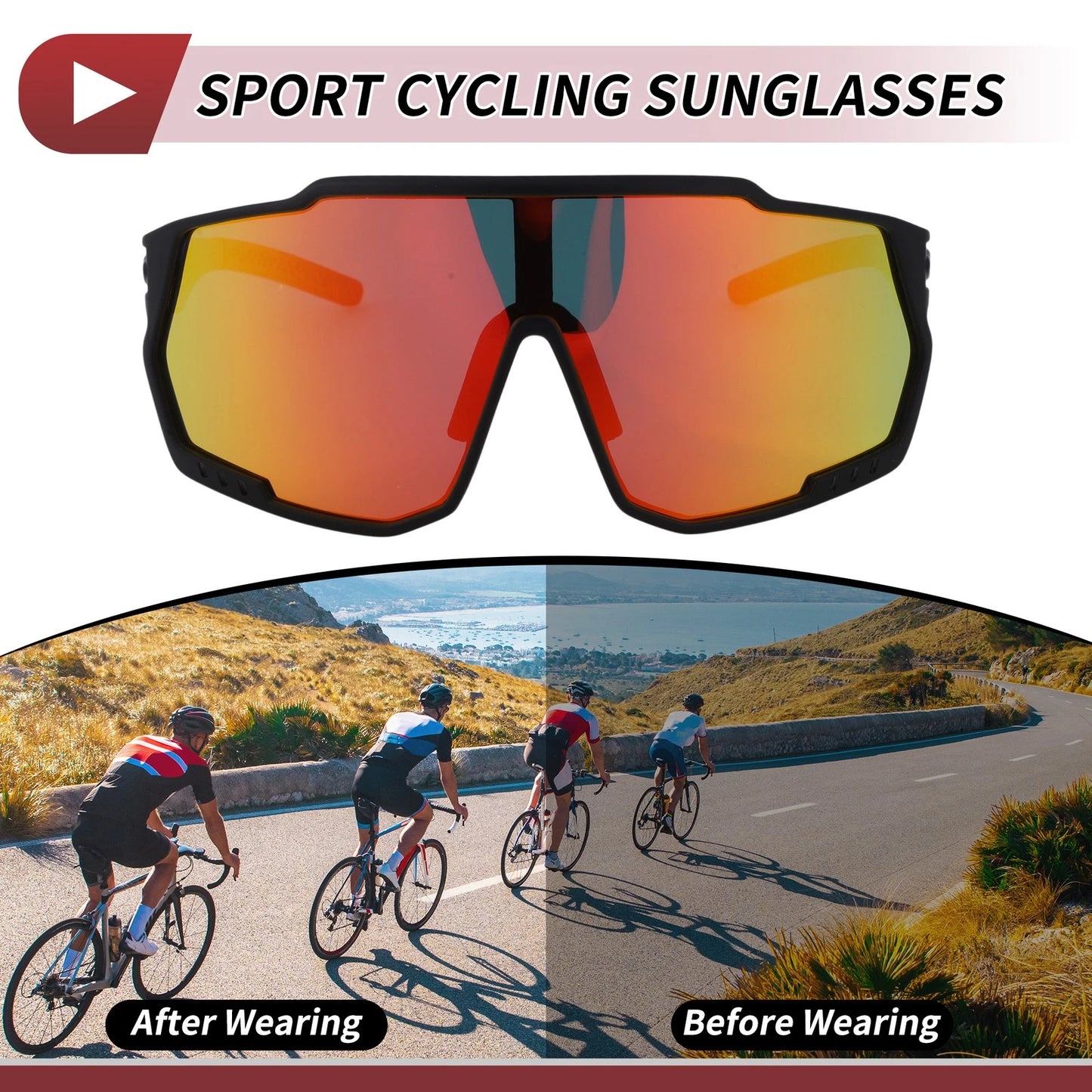 Goggles for Motorcycle Riding Red Black Tri-Acetyl Cellulos PC UV400