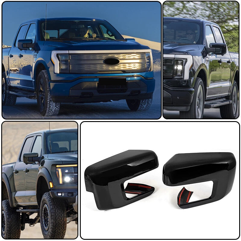 Gloss Black Side Door Mirror Cover Cap for Ford F150 2021-2024 with Signal Hole
