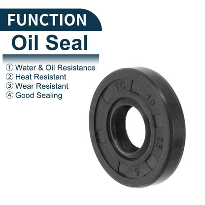 Oil Seal 10x25x5mm NBR Black 5Pcs for Make Model
