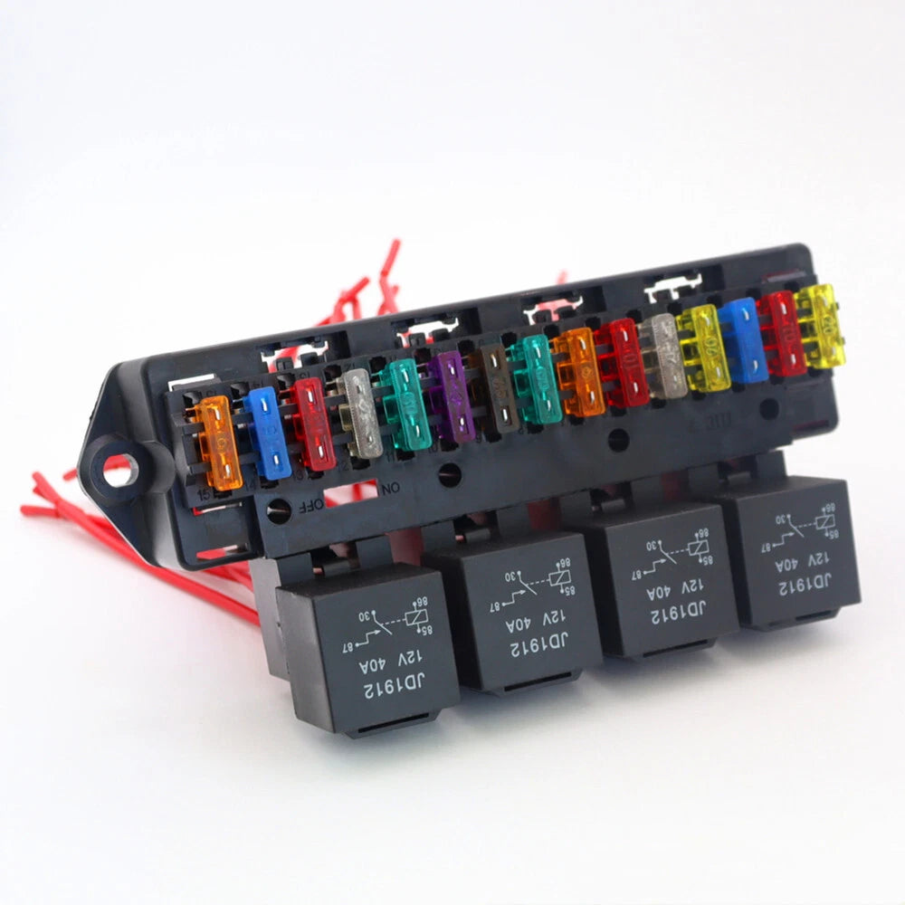 15-Way Blade Fuse Box & 4-Way 12V 40A Relay for Car Truck UTV