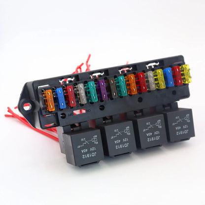 15-Way Blade Fuse Box & 4-Way 12V 40A Relay for Car Truck UTV
