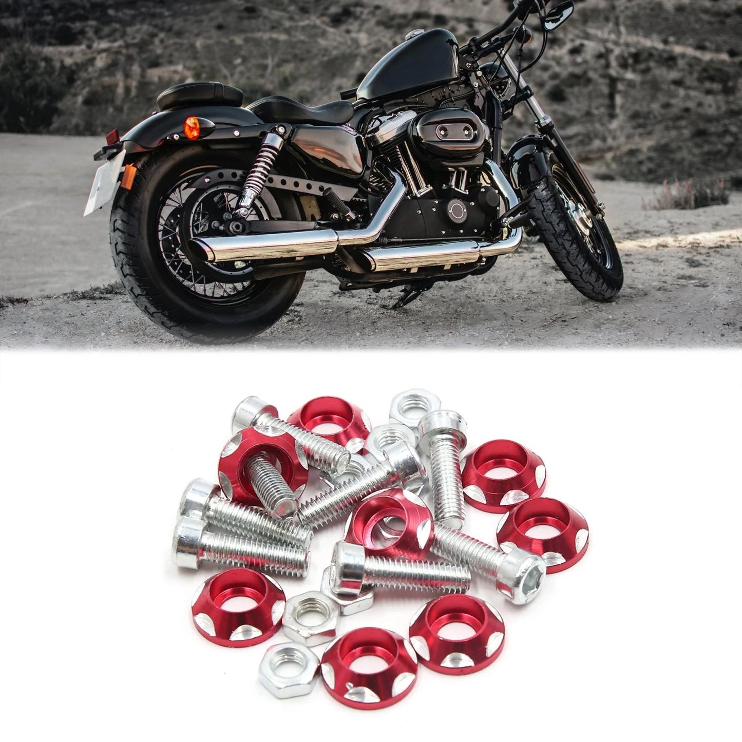 8 x Red Metal Decorative License Plate Bolt Screw for Car/Motorcycle