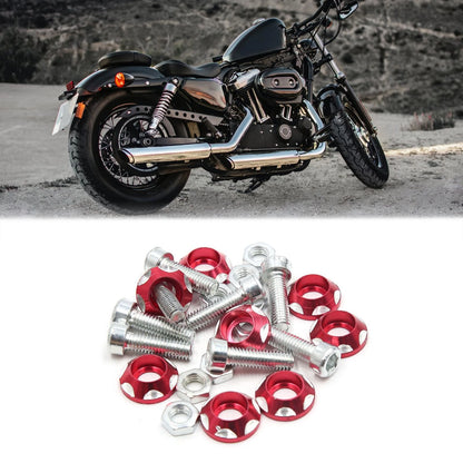 8 x Red Metal Decorative License Plate Bolt Screw for Car/Motorcycle