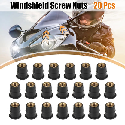 Windshield Screws Bolts Nut / 20pcs M6 6mm / Convex Black Rubber for Motorcycle