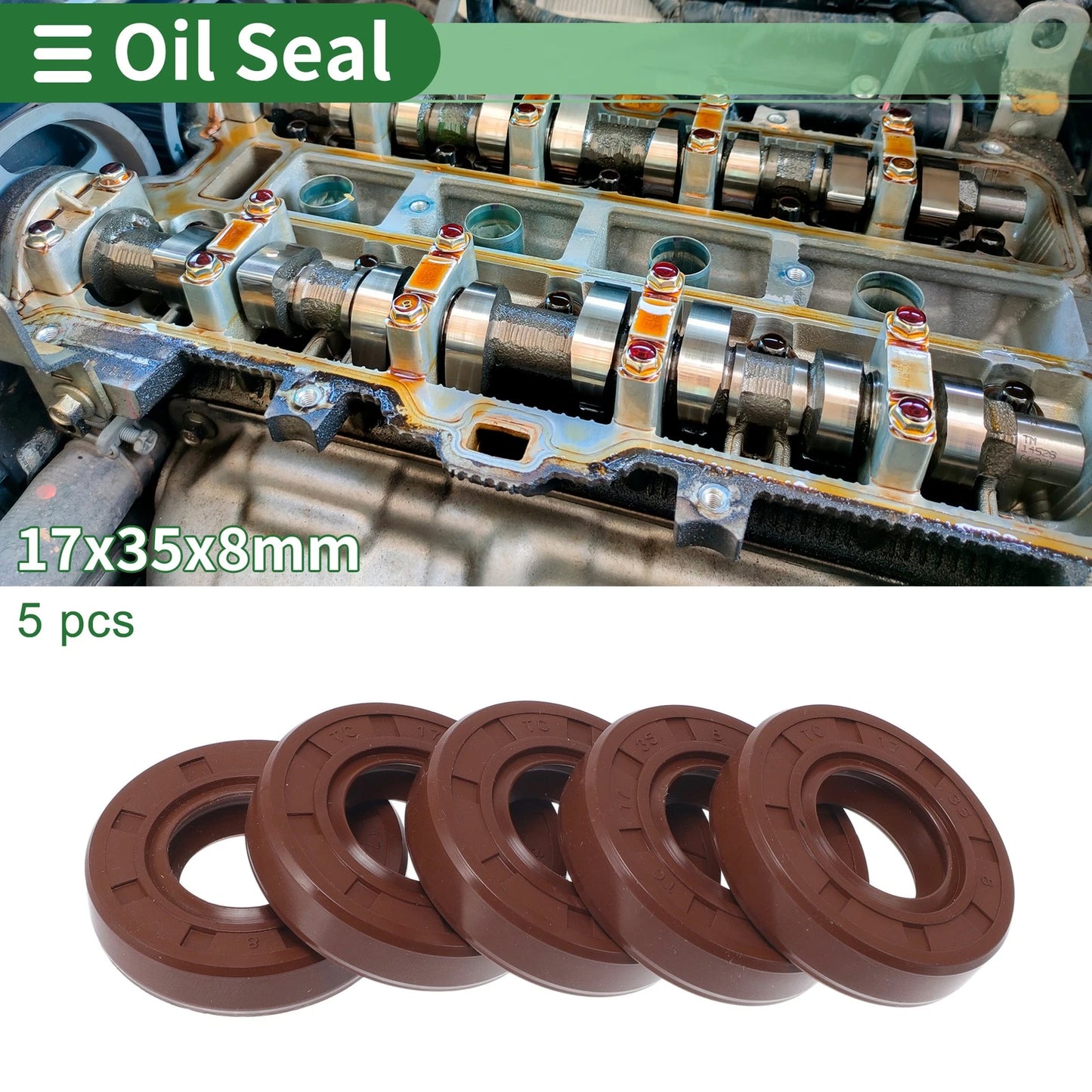 Oil Seal Rotary Shaft Seal 17x35x8mm FKM Brown 5 Pcs