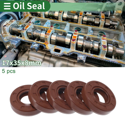 Oil Seal Rotary Shaft Seal 17x35x8mm FKM Brown 5 Pcs