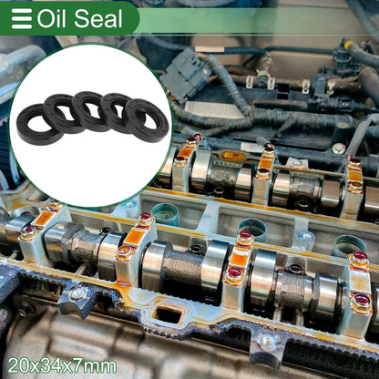 Oil Seal Rotary Shaft Seal NBR Rubber 20x34x7mm Black 5 Pcs
