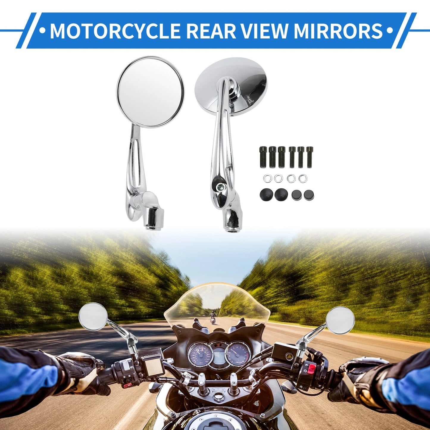 M8/M10 1 Set Motorcycle Rear View Mirrors Chrome Silver Tone for Make Model