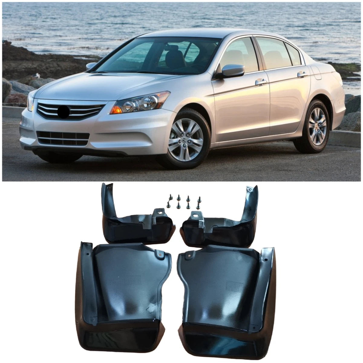 Glossy Black Fender Mud Flaps Splash Guards for Honda Accord Sedan (2008-2012)