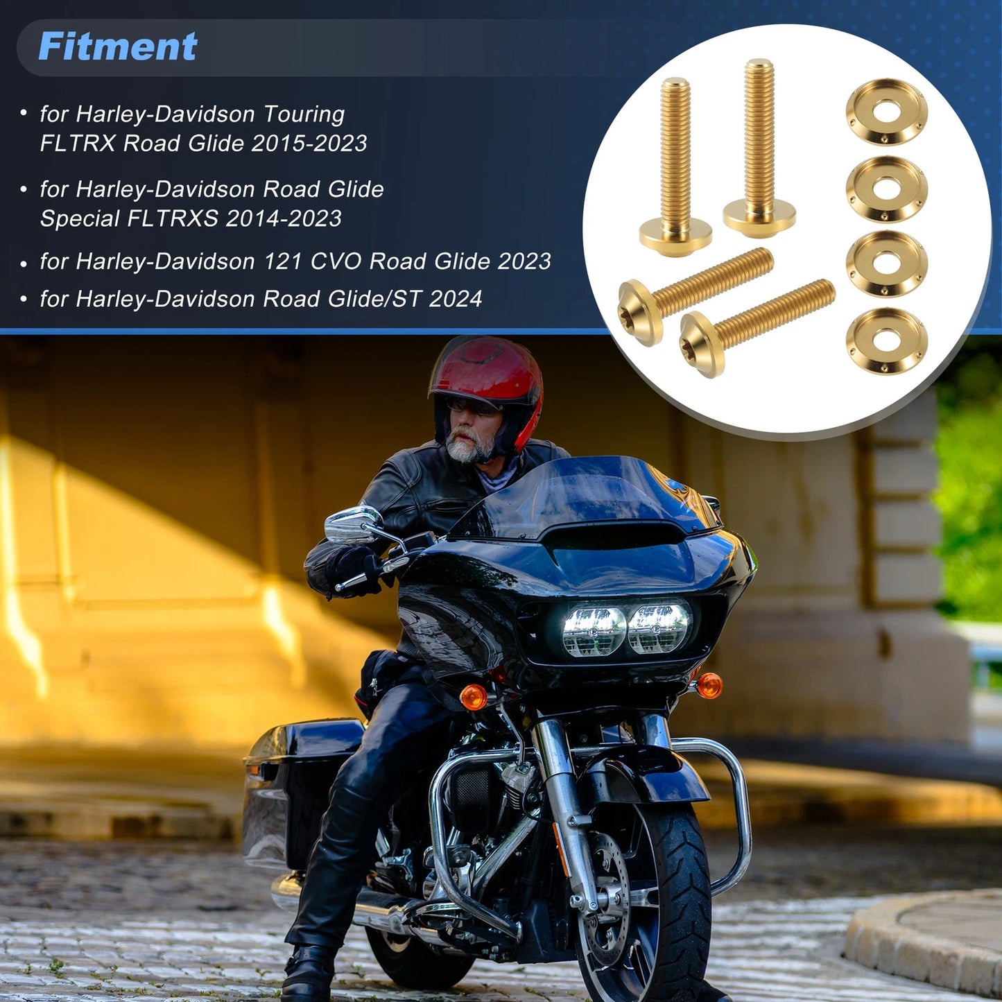 4x Motorcycle Windshield Screws Gold for Harley Touring FLTRX Road Glide (2015–2023)
