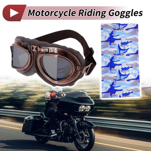 Set Motorcycle Riding Goggles Silver Tone Lens Brown Frame Cycling Sunglasses