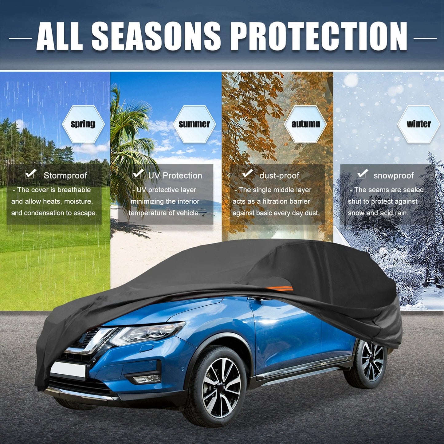 Waterproof 210D-PU Oxford Vehicle Cover for Nissan X-TRAIL (2010-2023) Black