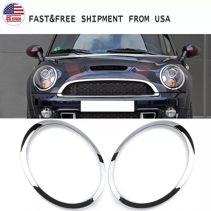 2 x Chrome Headlight Trim Bezel Covers for Mini Cooper R55 R56 (2007-2015)