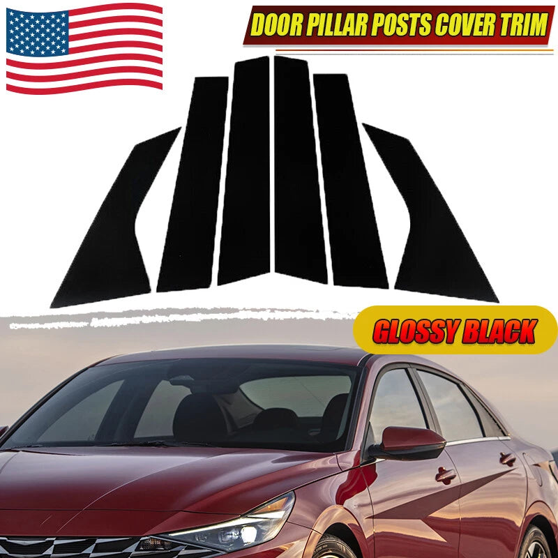 Glossy Black Door Window Trim 6 x Pillar Posts for Hyundai Elantra (2021-2023)