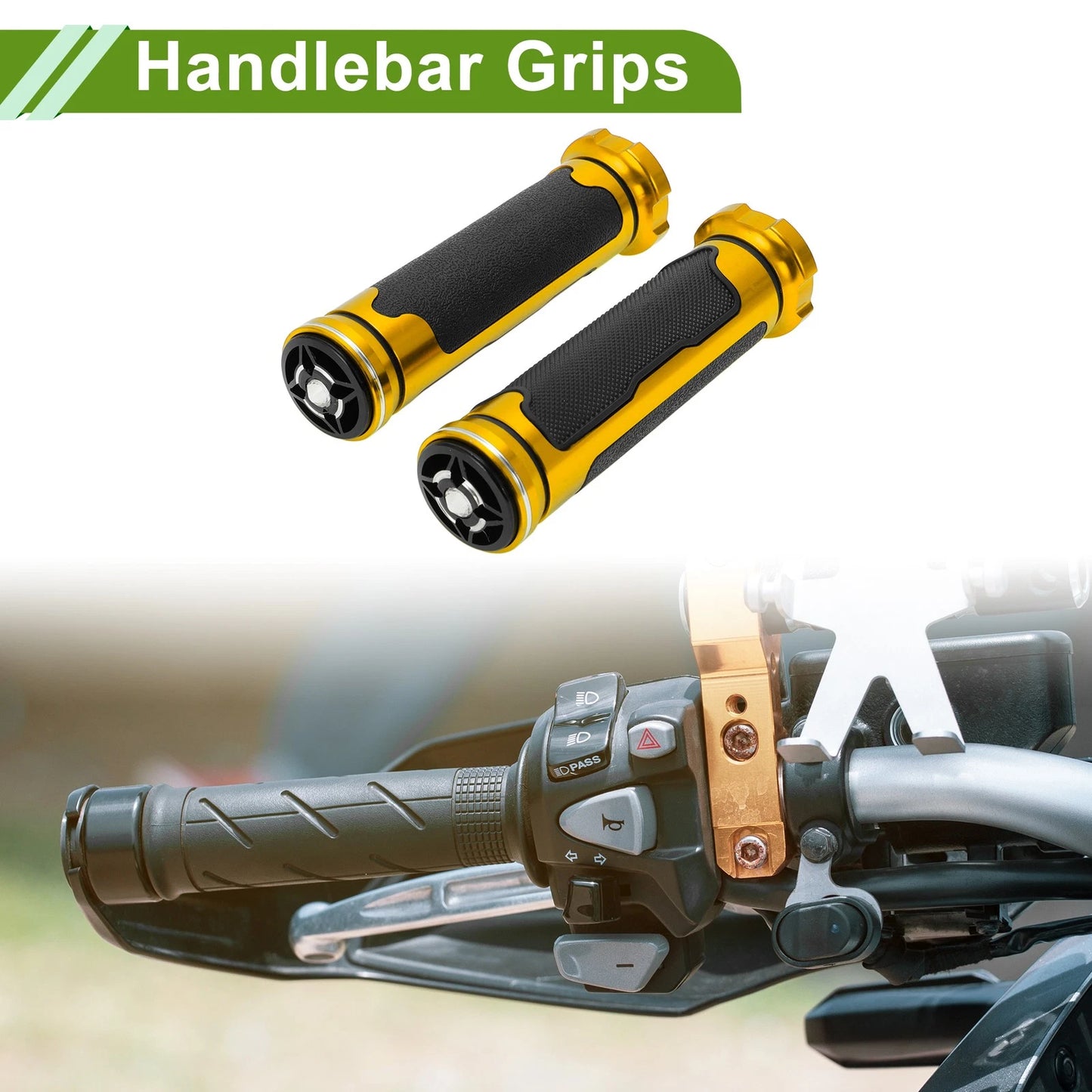 7/8" 22mm Hand Grips Rubber Gold Tone for Motorcycle