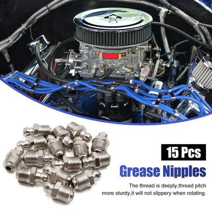 Grease Nipple Fitting / 15pcs 1/8in Nickel Plated Straight / Grease Nipple Fitting for Motorcycle