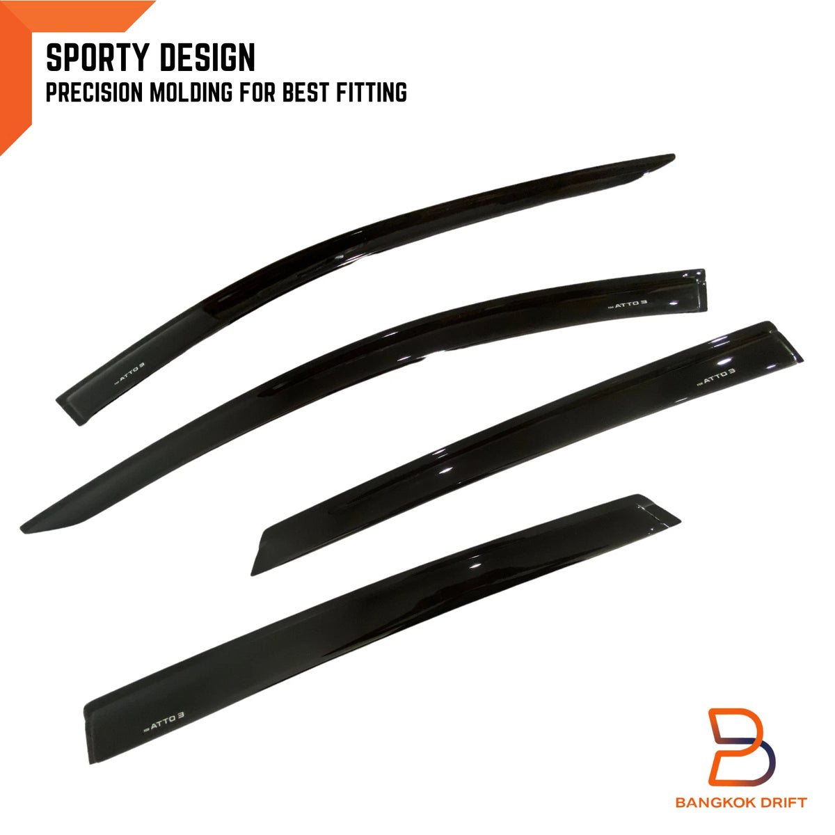Black Weather Shield Window Visor Rain Guard for BYD Atto3 SUV (2022-2024)