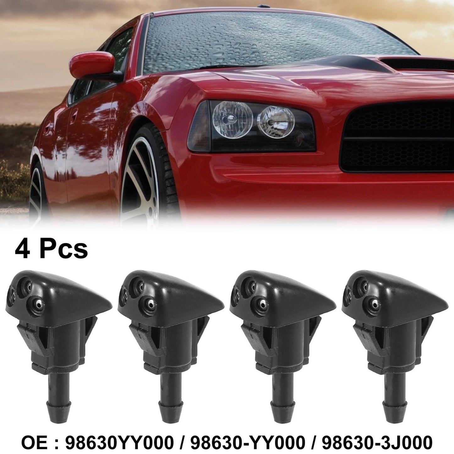 4 x Front Windshield Washer Nozzles for Hyundai Tiburon, Elantra (2001-2006)