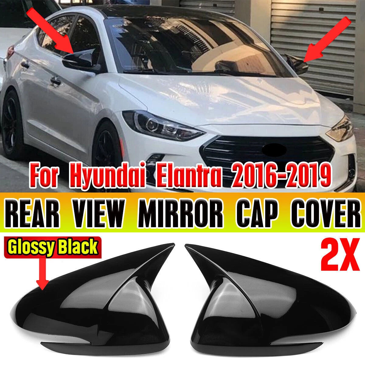 Gloss Black Side Mirror Cover Trim for Hyundai Elantra (2017-2020)