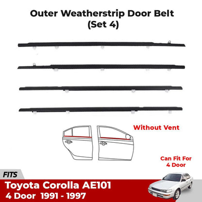 Outer Weatherstrip Door Belt Rubber Fits Toyota Corolla AE101 EE100 4D 91-97 D10