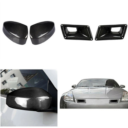 L+R Carbon Fiber Mirror Covers & Air Vent Duct Bezel for Nissan 350Z (2003-09)