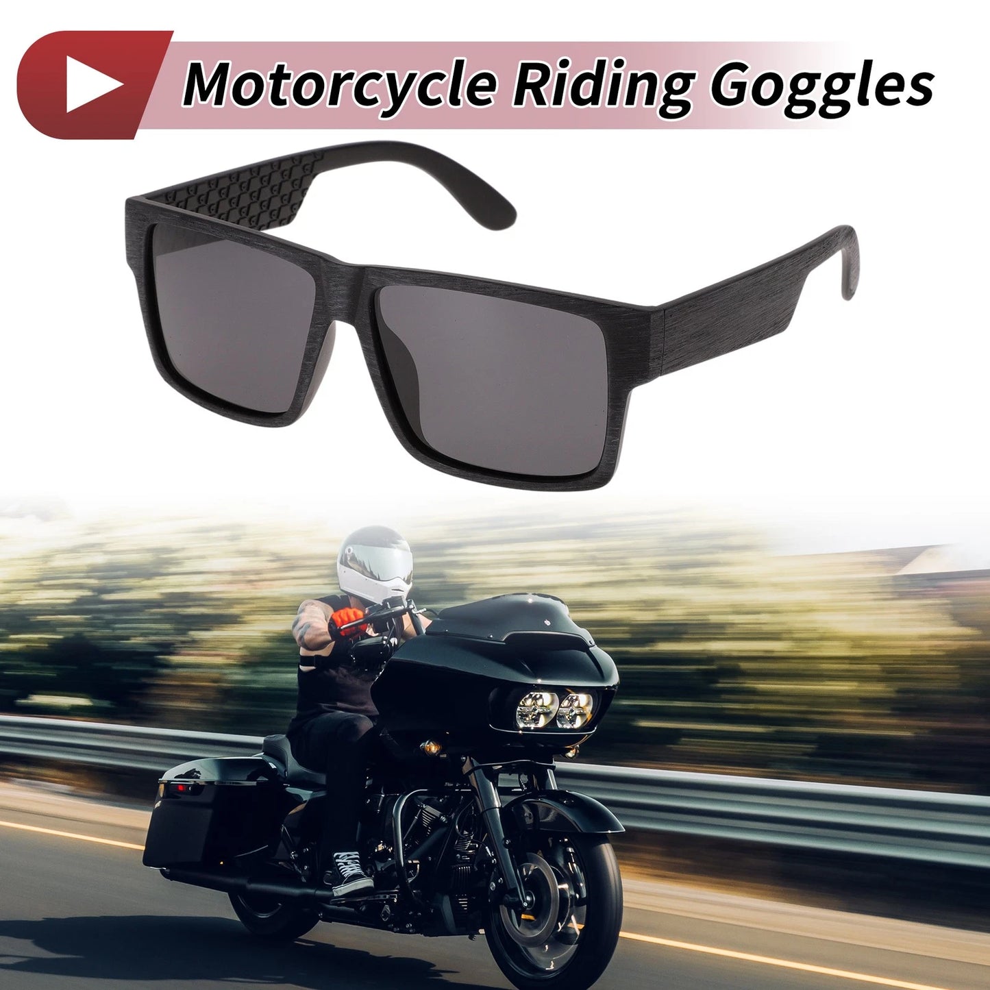 Motorcycle Riding Goggles Deep Gray Lens Black Frame Tri-acetel Cellulose UV400