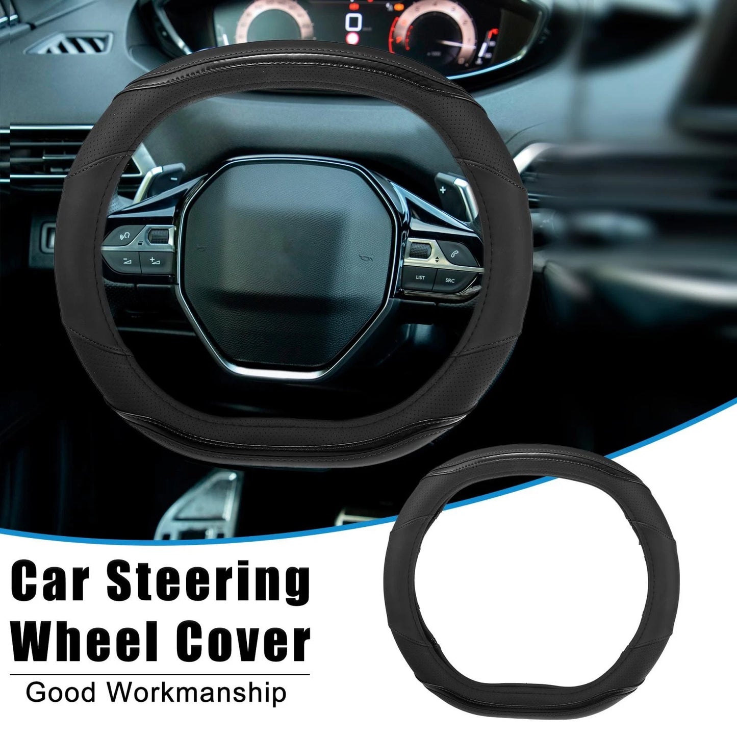 Steering Wheel Cover for Peugeot 4008 5008 New508 Faux Leather Black