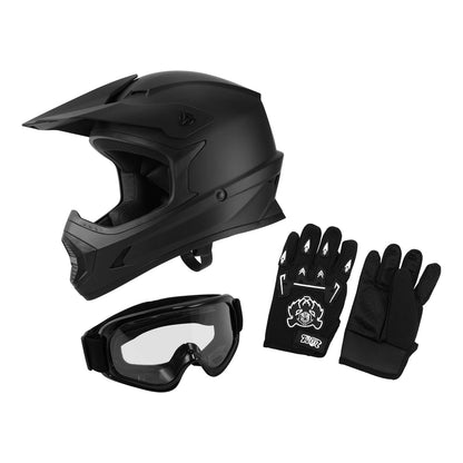 Youth Full Face Helmet for Off-Road Dirt Bike ATV Motocross - Black