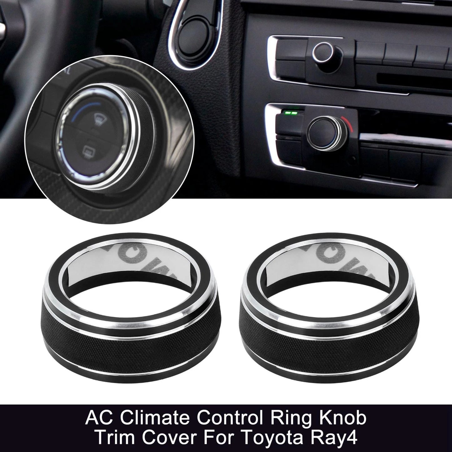 2 x Black Car AC Climate Control Ring Knob Trim Cover for Toyota RAV4 (2019–2020)