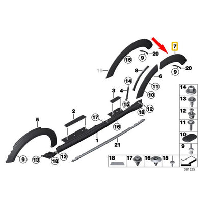 Rear Right Wheel Mudguard Arch Cover for BMW Mini Cooper R60 R61 (2010-2016)