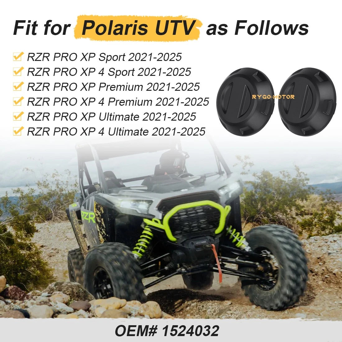 2x Center Hub Wheel Caps for Polaris RZR Pro XP Sport Premium (2021–2025)