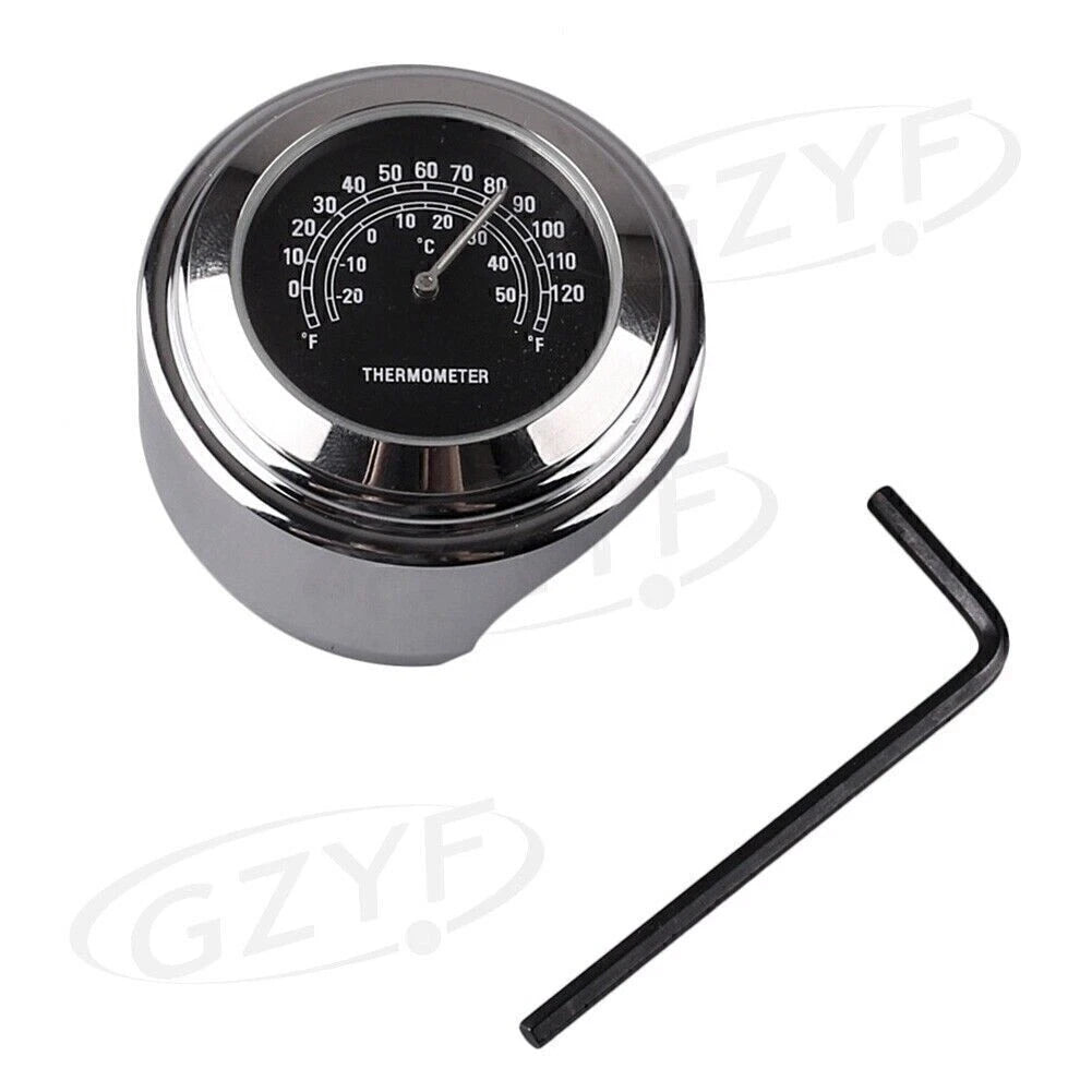 7/8" Handlebar Temp Black Dial Clock Thermometer for Bike Motorcycle