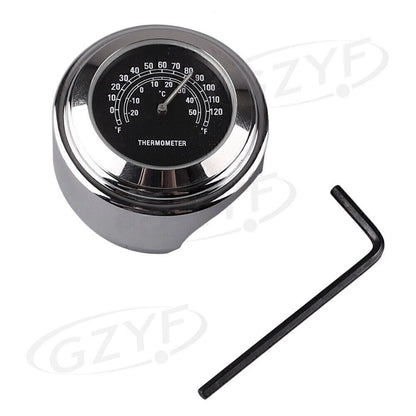 7/8" Handlebar Temp Black Dial Clock Thermometer for Bike Motorcycle