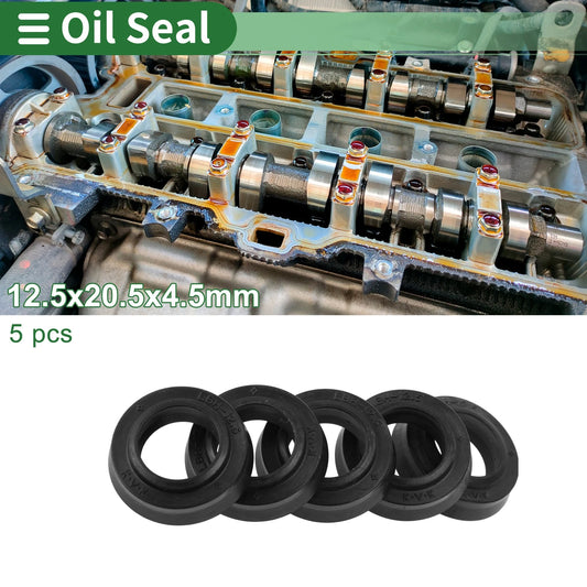 Oil Seal 12.5x20.5x4.5mm Black 5 Pcs Seal Ring Rotary Shaft NBR Rubber