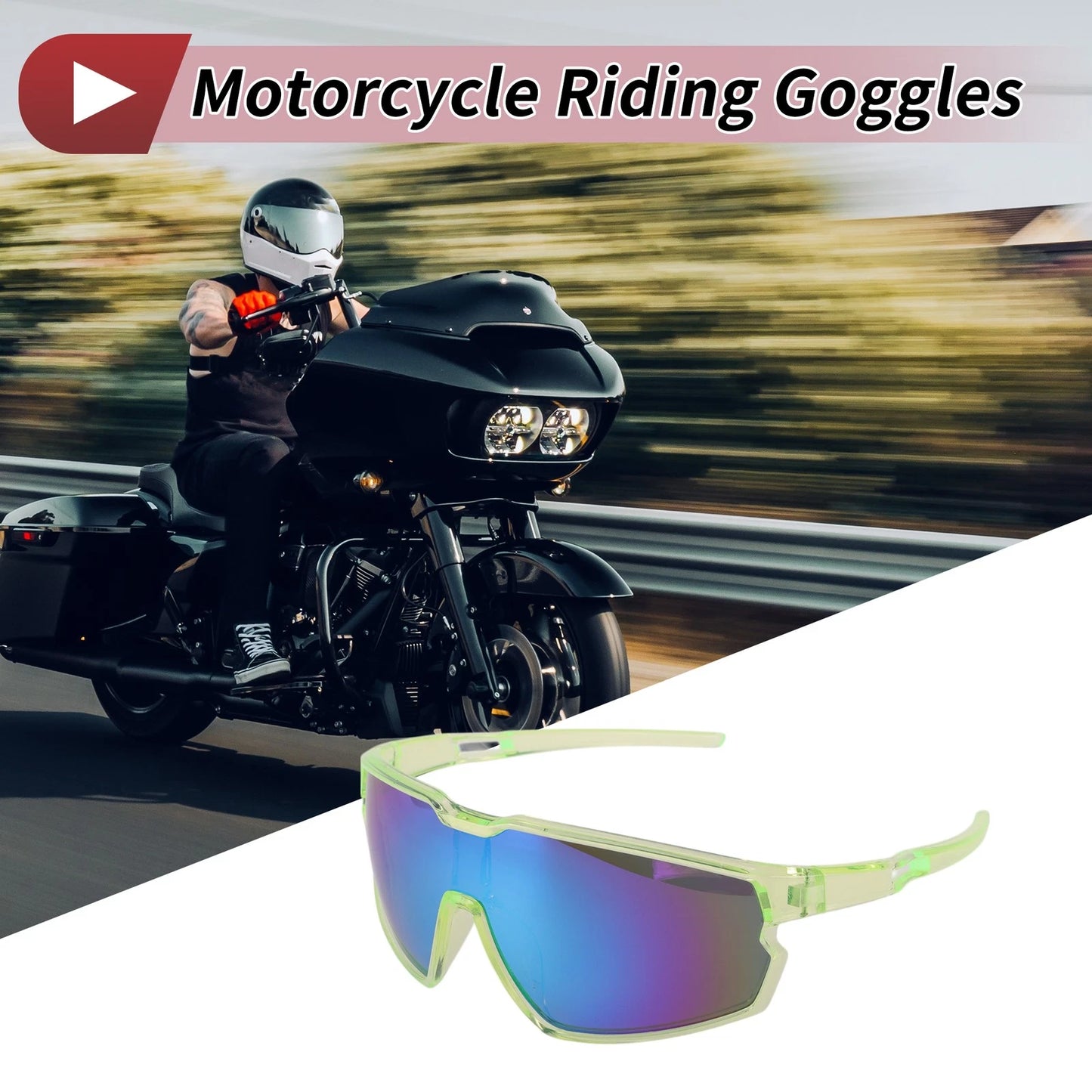 Motorcycle Riding Goggles Blue Lens Green Frame PC Cycling Sunglasses