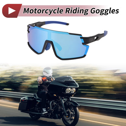 Motorcycle Riding Goggles Blue Lens Black Frame Cycling Sunglasses for PC