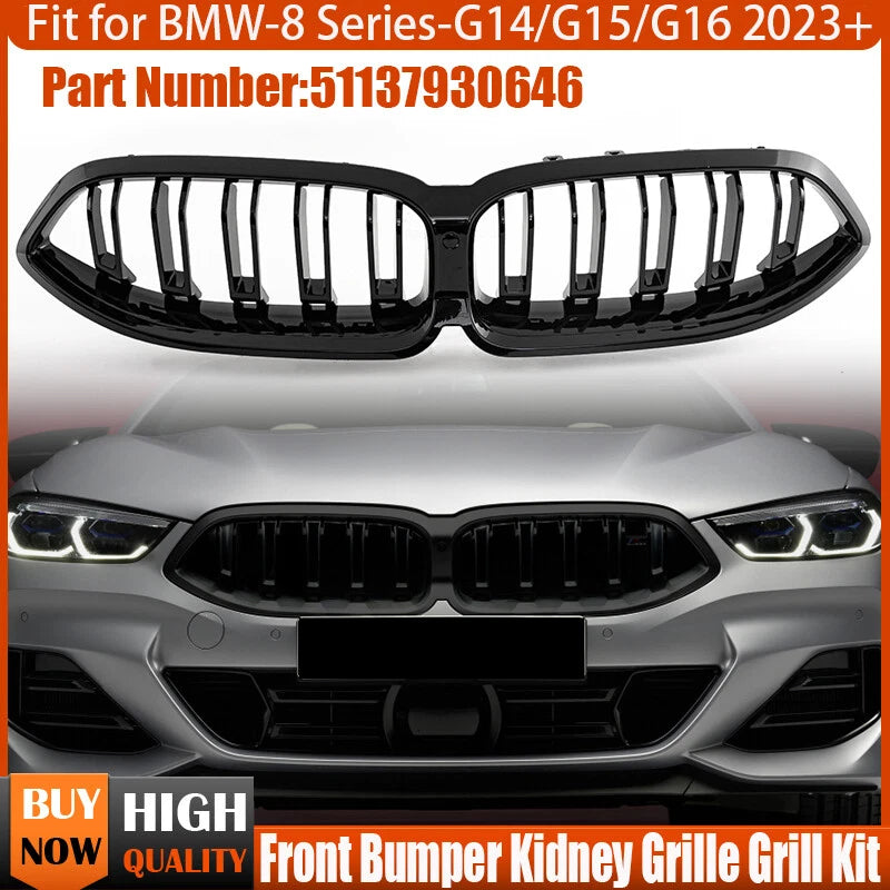 Gloss Black Dual Slats Front Kidney Bumper Grill for BMW G14 G15 G16 840i (2024)