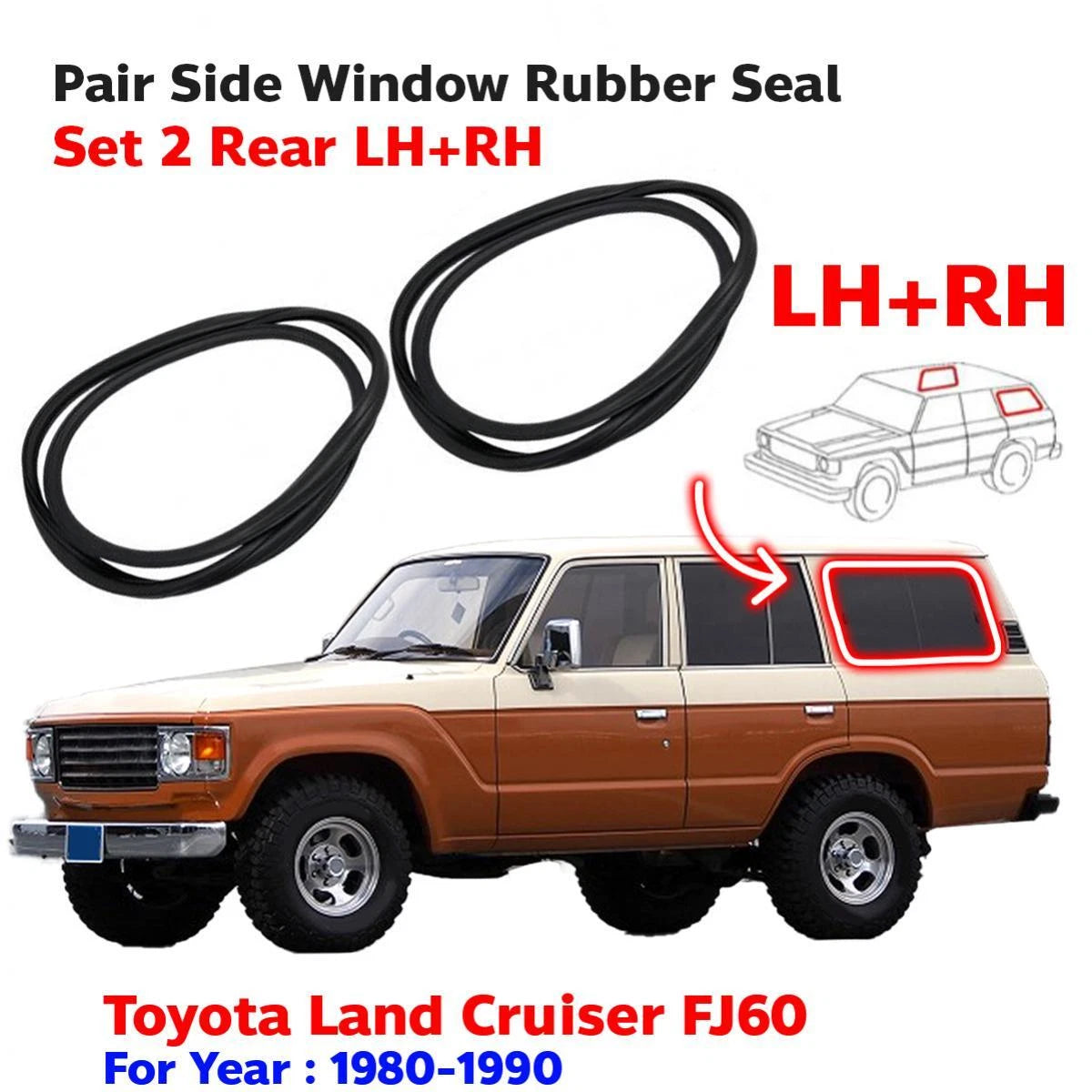 Pair Side Window Rubber LH+RH Fits Toyota Land Cruiser BJ FJ60 FJ62 HJ60 1980-90