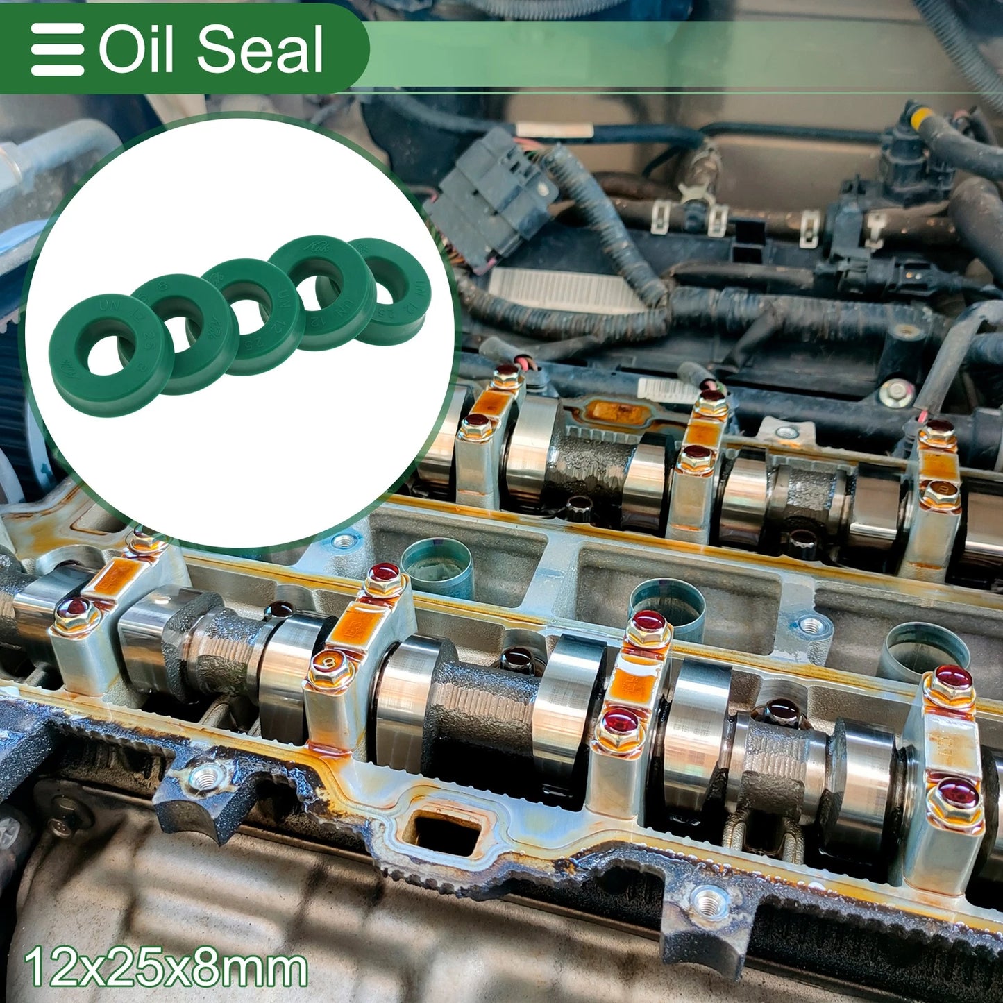 Oil Seal TPU 12x25x8mm Green High-Pressure Seal Ring 5 pcs
