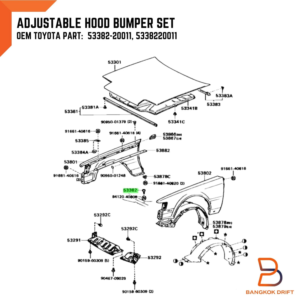 Adjustable Hood Bumper for Toyota Celica, Corolla, Corona, Hilux (1990-2002)