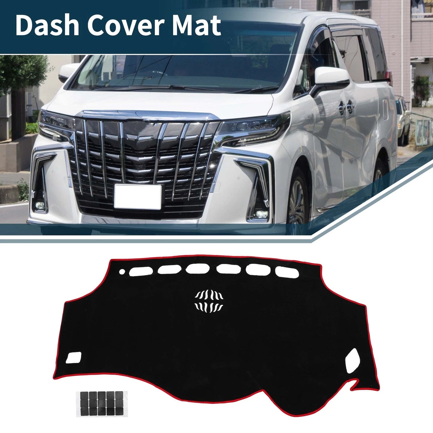 Dashboard Cover Mat for Toyota Vellfire (2008-2015) Black Red 1 Set