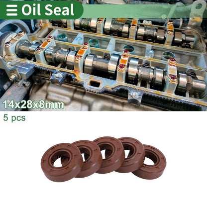Oil Seal 14x28x8mm Brown Fluorine Rubber Seal Ring for Rotary Shaft 5 Pcs
