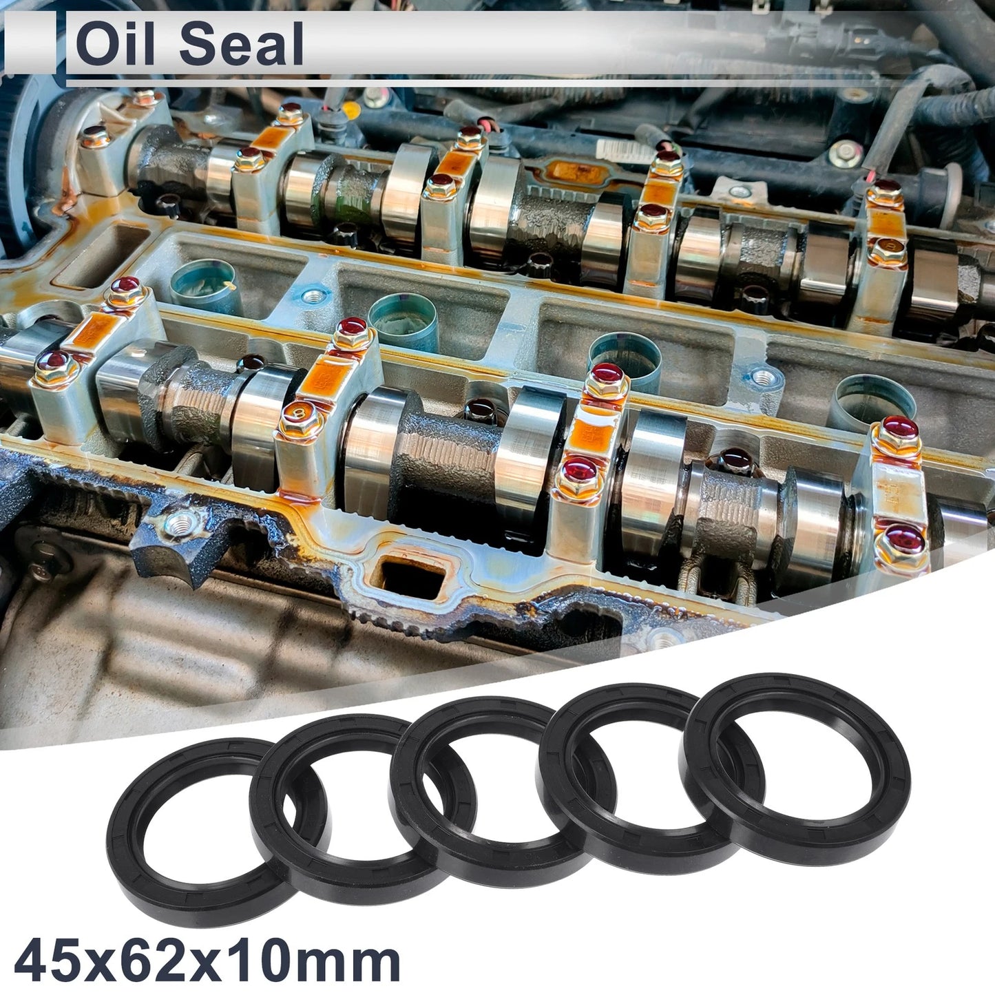 Oil Seal Rotary Shaft Seal NBR Rubber 45x62x10mm Black 5 Pcs